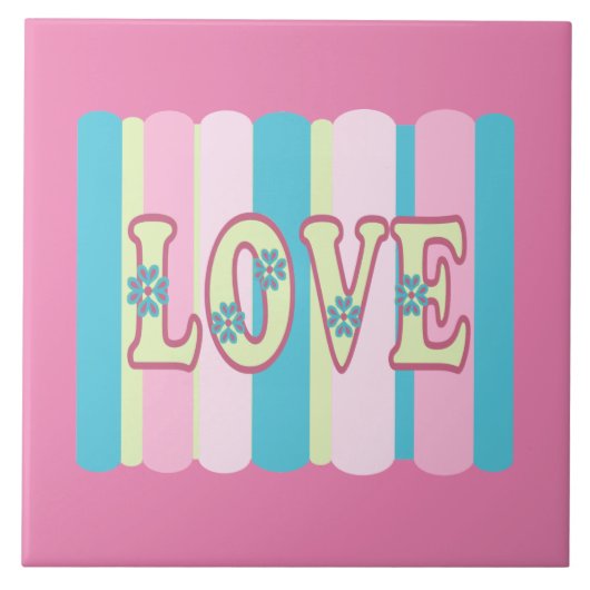 Kute Love Quote Pastel Roze Geel Blauw Ontwerp Tegeltje (Voorkant)