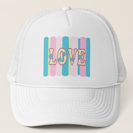 Kute Love Quote Pastel Roze Geel Blauw Ontwerp Trucker Pet (Voorkant)