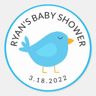 Kute Lovely Little Blue Bird Baby     ShowerClassi Ronde Sticker
