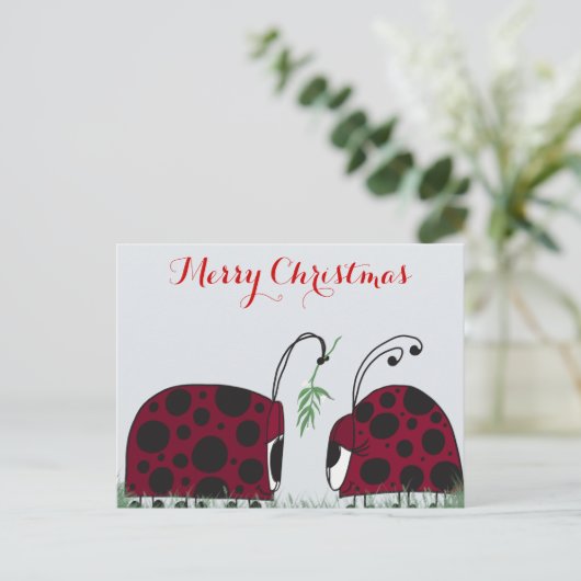 Kute luibugs en mistletoe briefkaart (Staand voorkant)