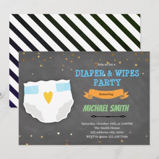 Kute luier en veeg doucheuitnodiging af feestdagenkaart (Voorkant / Achterkant)