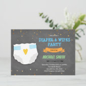 Kute luier en veeg doucheuitnodiging af feestdagenkaart (Staand voorkant)