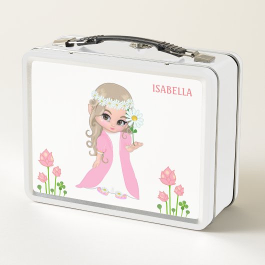 Kute Magic Fairy and Flowers Metal Lunch Box (Achterkant)