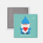 Kute magische gnoom met hart op blauwgroen magneet (Voorkant / Achterkant)