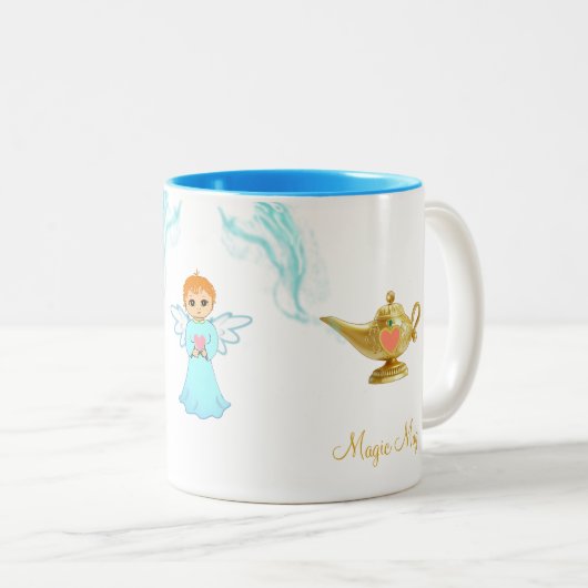 Kute magische lamp, engel en kalligrafie tweekleurige koffiemok (Voorkant rechts)