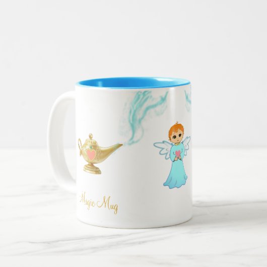 Kute magische lamp, engel en kalligrafie tweekleurige koffiemok (Voorkant links)