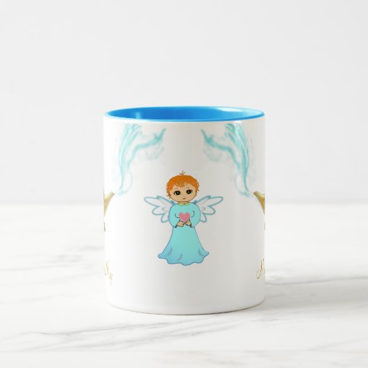 Kute magische lamp, engel en kalligrafie tweekleurige koffiemok (Center)