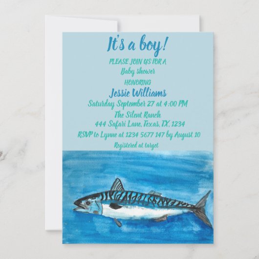 Kute makreel onder het zee nautical Blue Baby Boy Kaart (Voorkant)