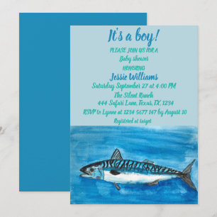 Kute makreel onder het zee nautical Blue Baby Boy Kaart