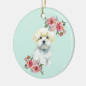 Kute Maltese puppy Dog met Flowers Waterverf Keramisch Ornament (Links)