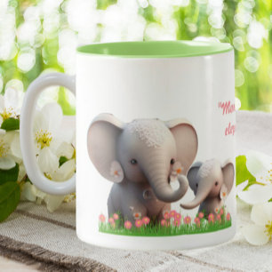 Kute mam en Baby Elephant Personalized Tweekleurige Koffiemok