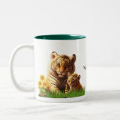 Kute mam en Baby Tiger Persoonlijk Tweekleurige Koffiemok (Links)