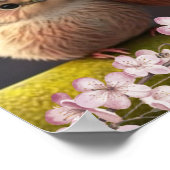 Kute mama en Baby Bird op Tree Pink Flowers Art Poster (Hoek)