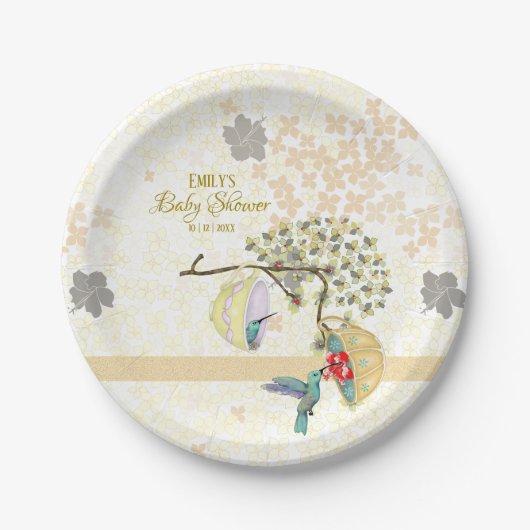 Kute mama en Baby Floral Hummingbird Papieren Bordje (Voorkant)