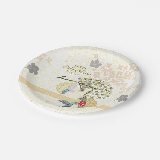 Kute mama en Baby Floral Hummingbird Papieren Bordje (Gekanteld)