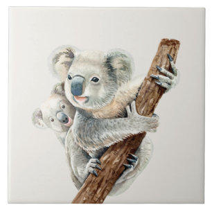 Kute mama en Baby waterverf Koala op lichtbruin Tegeltje