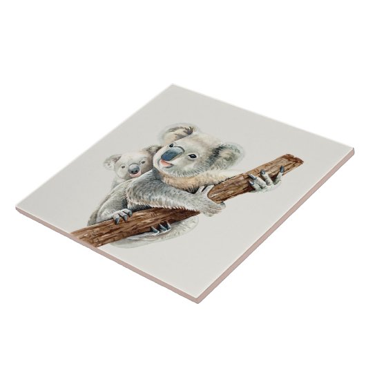 Kute mama en Baby waterverf Koala op lichtbruin Tegeltje (Zijkant)