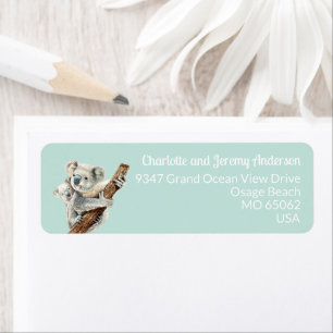 Kute mama en Baby waterverf Koala op lichtgroen Etiket