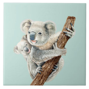 Kute mama en Baby waterverf Koala op lichtgroen Tegeltje