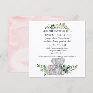 Kute mammie in Baby Elephant w Foliage Girl Shower Kaart