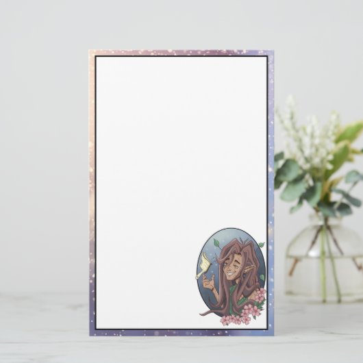 Kute manale Elf en Bleke Cream Butterfly Briefpapier (Staand voorkant)