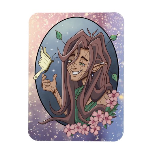 Kute manale Elf en Bleke Cream Butterfly Magneet (Verticaal)