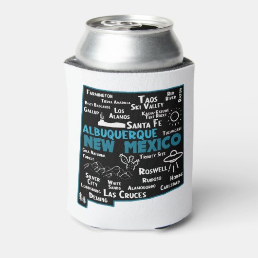 Kute map van New Mexico Albuquerque Map Santa Fe Blikjeskoeler (Blikje Achterkant)