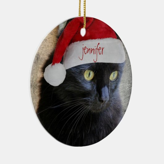 Kute mas Kat, groene rug, gepersonaliseerde naam/j Keramisch Ornament (Rechts)