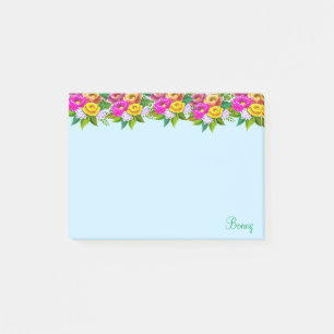 Kute meerkleurige bloemen op lichtblauw post-it® notes