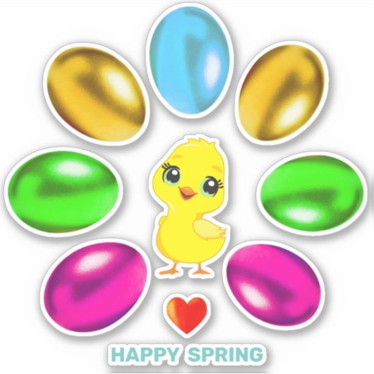 Kute meerkleurige paaseieren sticker (Voorkant)