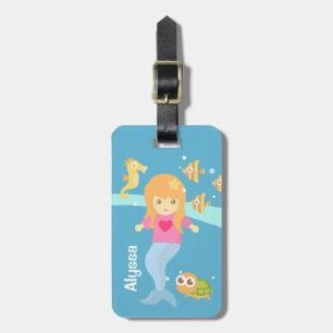 Kute Meermin meisje onder de zee gepersonaliseerd Bagagelabel
