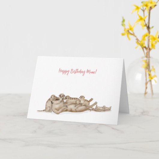 Kute merkats verjaardagskaart voor moeder kaart (Gele Bloem)