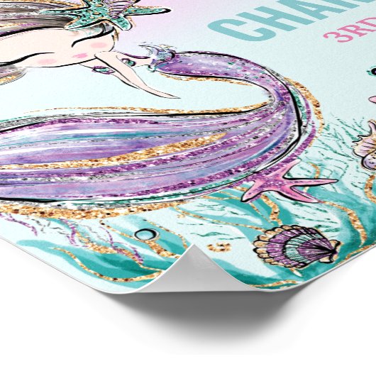 Kute Mermaid Birthday onder Zee Pool Welcome Poster (Hoek)