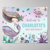 Kute Mermaid Birthday onder Zee Pool Welcome Poster (Voorkant)