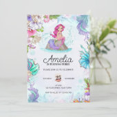 Kute Mermaid Birthday onder Zee uitnodiging (Staand voorkant)