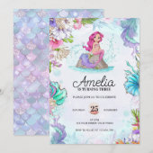 Kute Mermaid Birthday onder Zee uitnodiging (Voorkant / Achterkant)