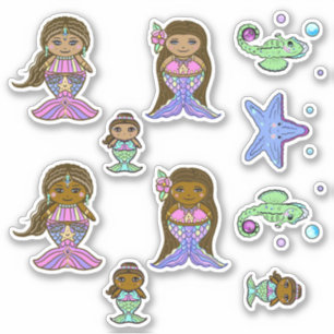 Kute mermaid brown gekleurde kunst door Renee Sticker