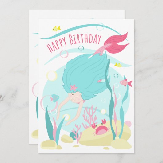 Kute Mermaid Diving onder het Zee (Voorkant / Achterkant)