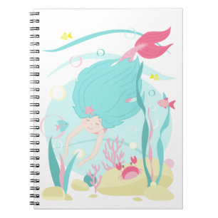 Kute Mermaid Diving onder het Zee Notitieboek