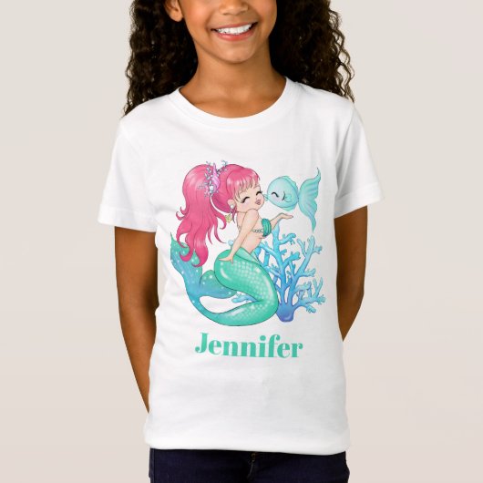 Kute mermaid en vis voeg de naam t-shirt toe (Voorkant)