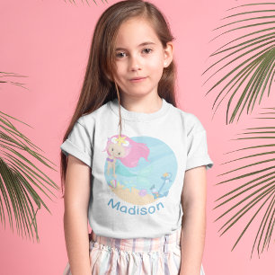 Kute Mermaid Girl Beach Birthday Party Custom Age Kinder Shirts