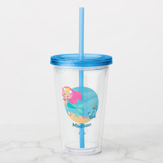 Kute Mermaid Girl Beach Birthday Party Custom Kind Acryl Drinkbeker