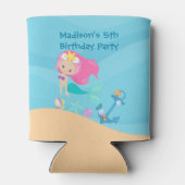 Kute Mermaid Girl Beach Custom Kind Birthday Party Blikjeskoeler (Achterkant)