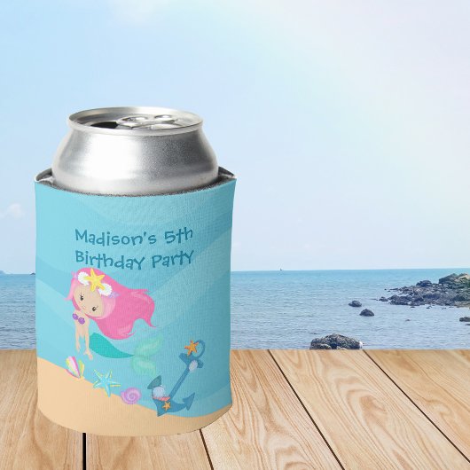 Kute Mermaid Girl Beach Custom Kind Birthday Party Blikjeskoeler