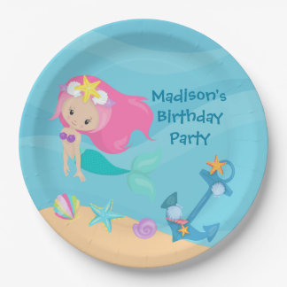 Kute Mermaid Girl Beach Custom Kind Birthday Party Papieren Bordje