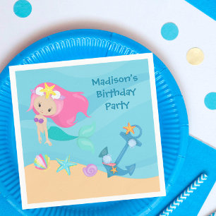 Kute Mermaid Girl Beach Custom Kind Birthday Party Servet