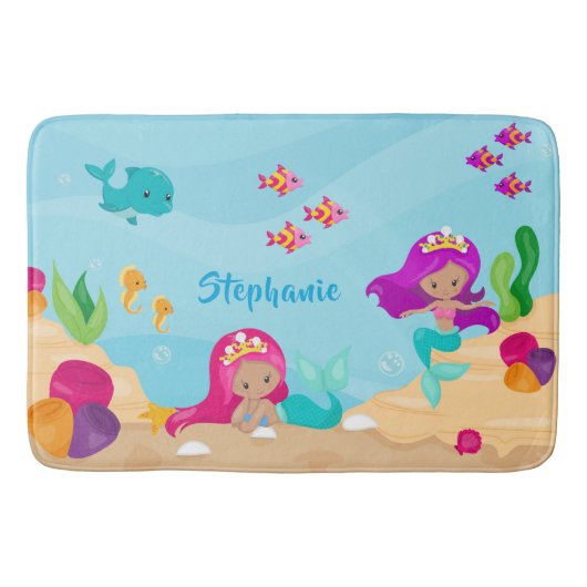 Kute Mermaid Personalized Girly onder Zee Badmat (Voorkant)
