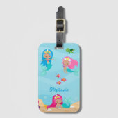 Kute Mermaid Personalized Girly onder Zee Bagagelabel (Voorkant (verticaal))