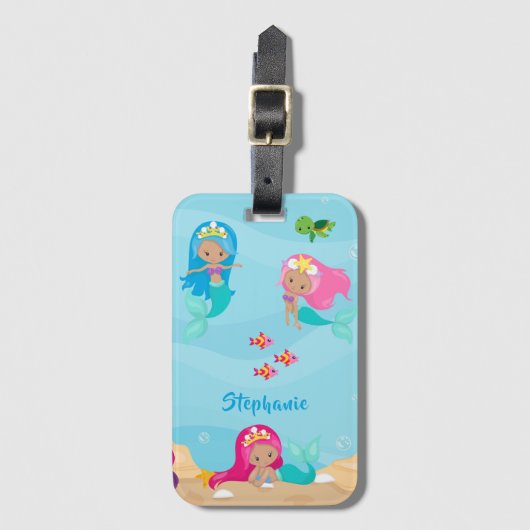 Kute Mermaid Personalized Girly onder Zee Bagagelabel (Voorkant (verticaal))