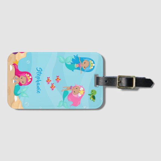 Kute Mermaid Personalized Girly onder Zee Bagagelabel (Voorkant (horizontaal))